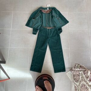 Women's Corduroy Button-Up Jacket in Deep Green w/ matching Trouser NWT